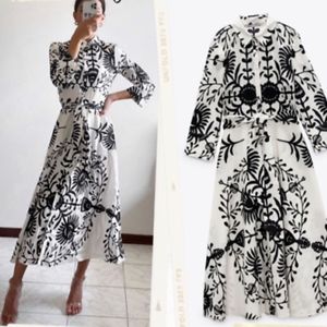 ZARA NWT PRINTED MIDI SHIRT DRESS BLACK WHITE